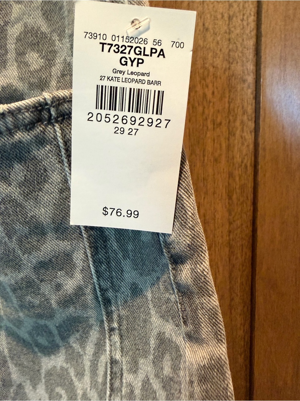 Women's Gray Leopard Print Drawstring Barrel Jeans - Picture 3 of 4